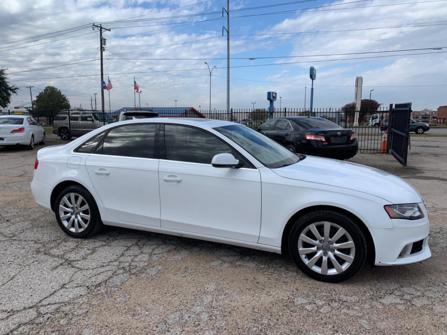 2010 White /Tan Audi A4 (WAUEFAFLXAN) with an 4 Cylinders F 2.0L FI Turbo DOHC 121 CID engine, AUTOMATIC transmission, located at 1830 North Belt Line Road, Irving, TX, 75061, (469) 524-0199, 32.834373, -96.993584 - Photo#1